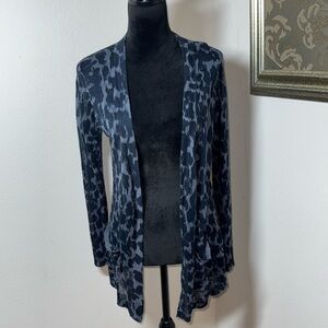 LOFT blue gray lightweight animal print open front ramie cardigan Sz S